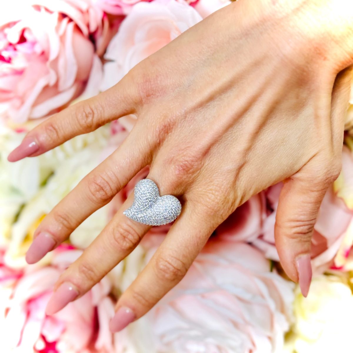 Anello argento Cuore regolabile con strass - immagine 5