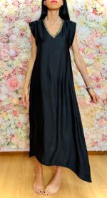 Vestito nero lungo morbido con bordatura Glitter Maui - immagine 5