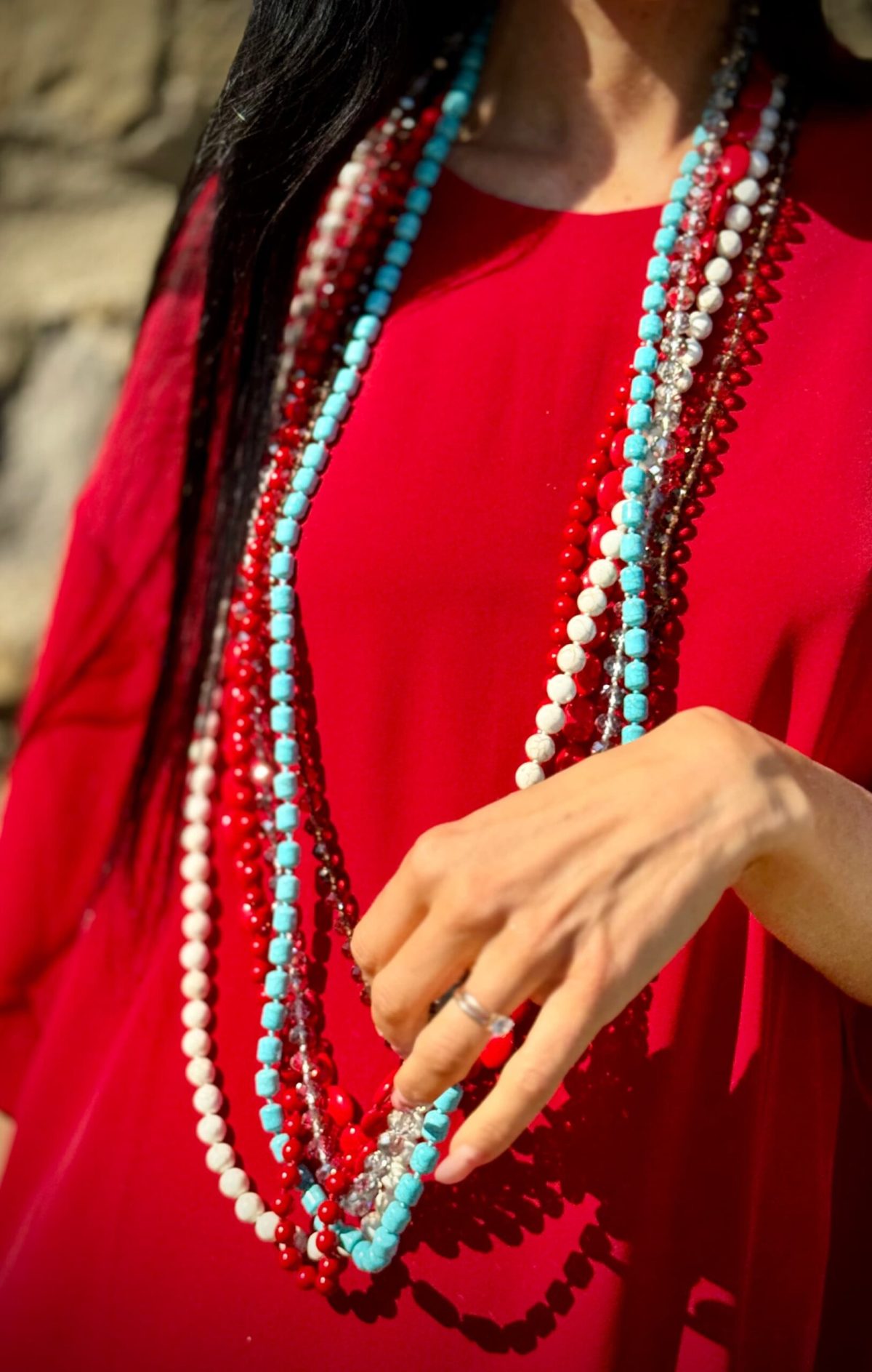 Collana rossa lunga Euphoria Bamboo Coral rosso tondo - immagine 7