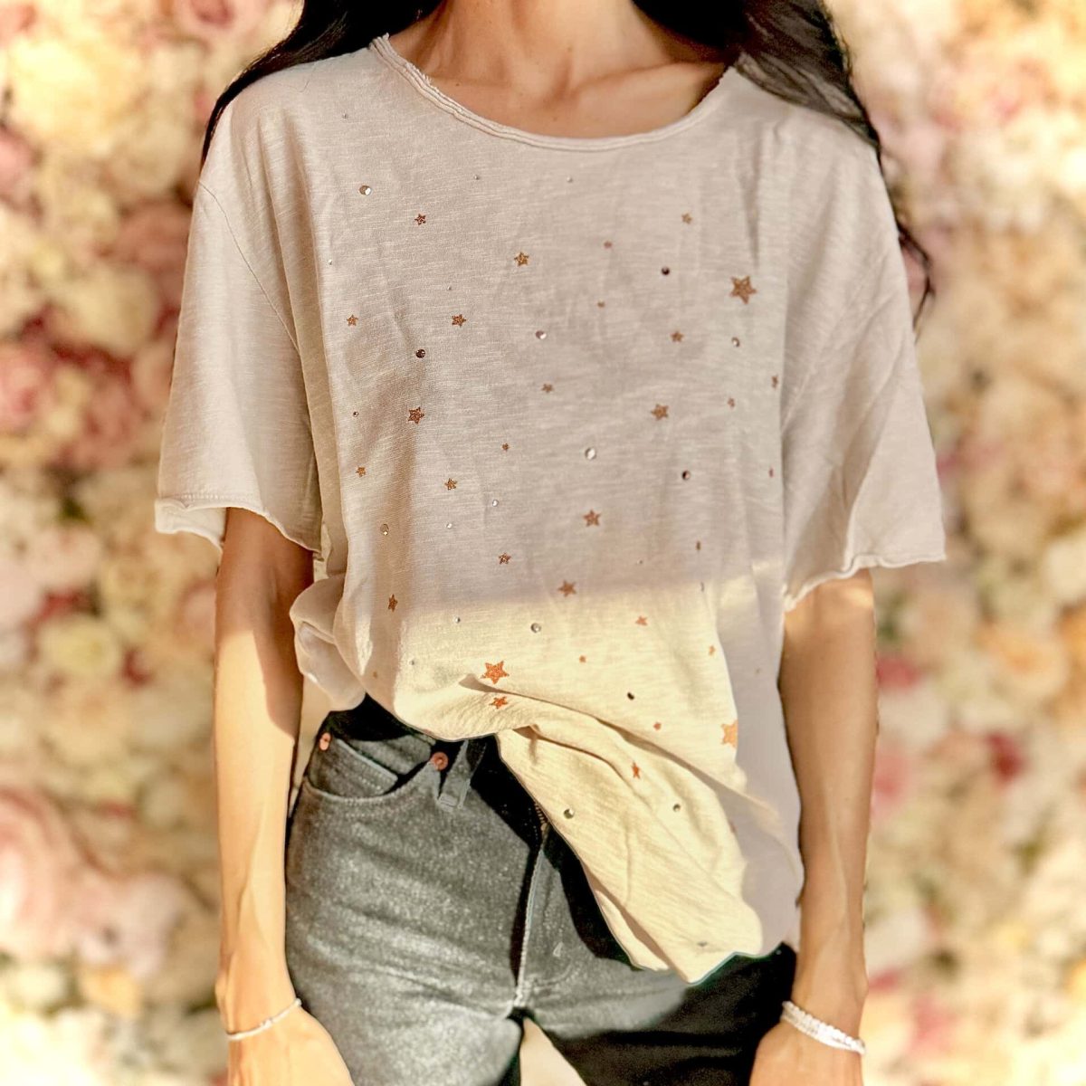T shirt donna stampa glitter stelle - immagine 1