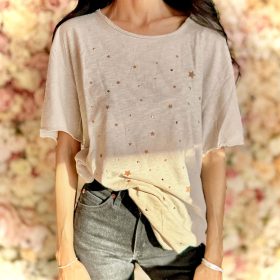 T shirt donna stampa glitter stelle